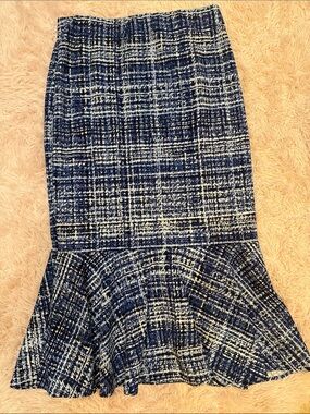 JEM Navy and White Tweed Mermaid Midi Skirt